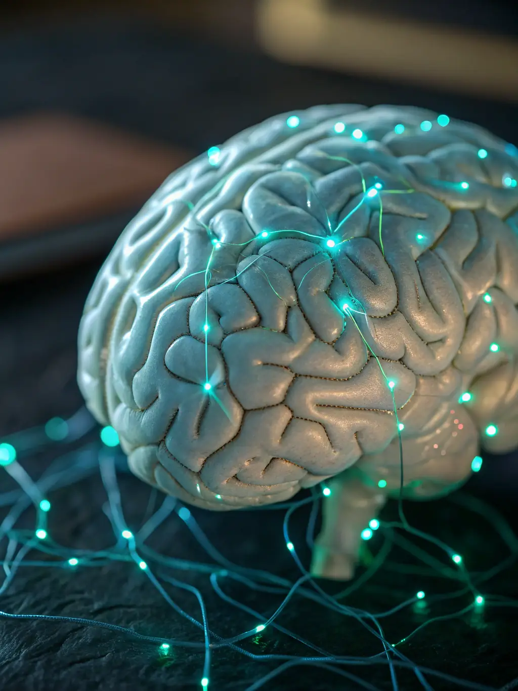 A detailed image of neurons firing in a brain, with pathways lighting up to represent memory formation and cognitive enhancement through structured learning.