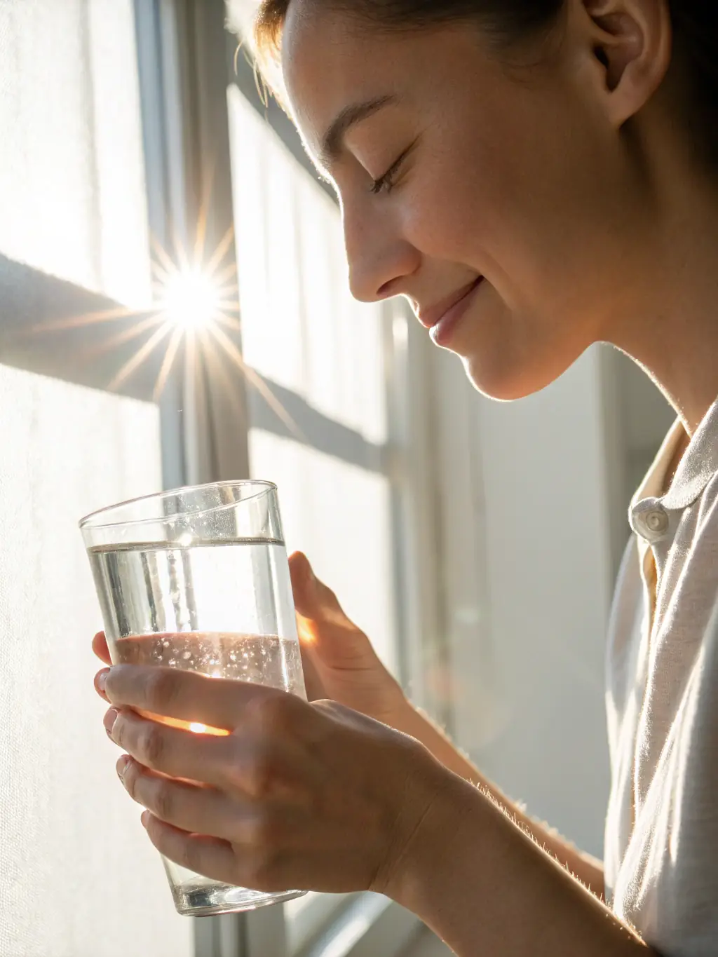 A person drinking a glass of water, emphasizing the cellular hydration process and its impact on overall health and energy levels.